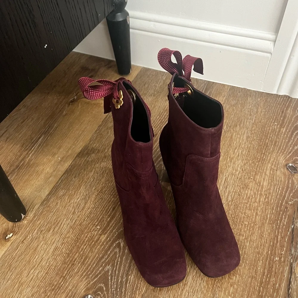 Ted Baker Haraya leather Women’s Burgundy Suede Ankle Boots with Ribbon Detail